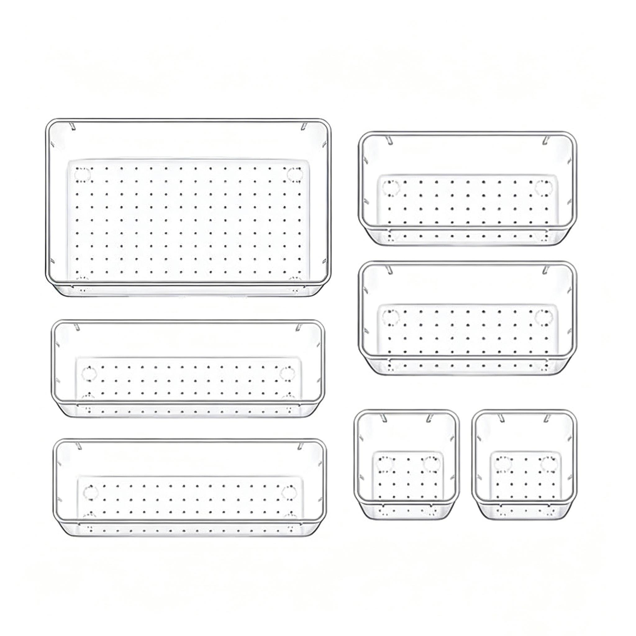 7 Pieces Set Transparent Compartment Storage Box Free Splicing Sorting Organizer Eco-friendly Material Space Saving Multi-purpose For Home Vanity Office Perfect Holiday Gift