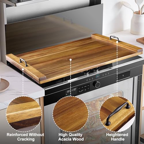 GARVEE30 x 22 Inch Acacia Wood Noodle Board Stove Cover with Handles, Wood Stove Top Cover Board for Electric Stove Gas Stove, Counter Space Sink Cover RV Stove Top Cover, Decorative Tray