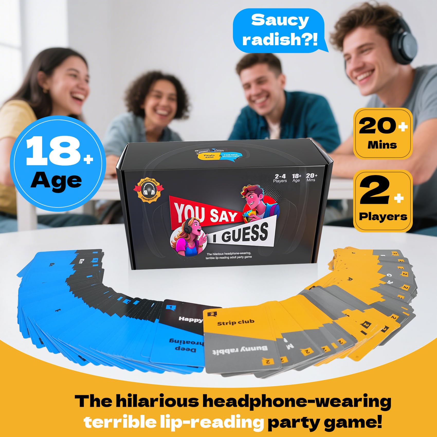 New Lip Reading Party Game - You SAY I Guess: The Headphone Challenge Card Game for Adults, Popular on Platforms with 40,000 Funny Phrase Combos, Game Party Cards, Perfect for 18+ Years Old (2+ Players) Party Board Game