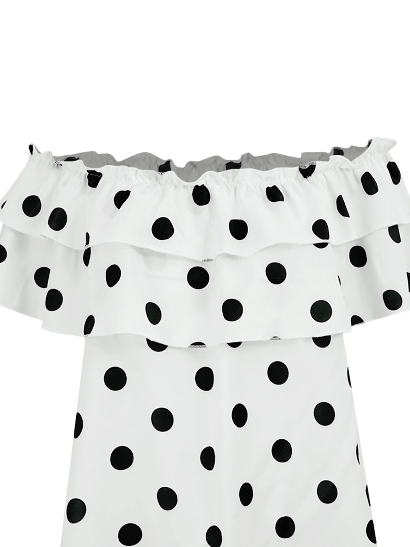 New Women's Polka Dot Top 2026, Casual Floral Print Layered Ruffled Shoulder Short Sleeve Shirt, Fashionable Ladies' Clothing