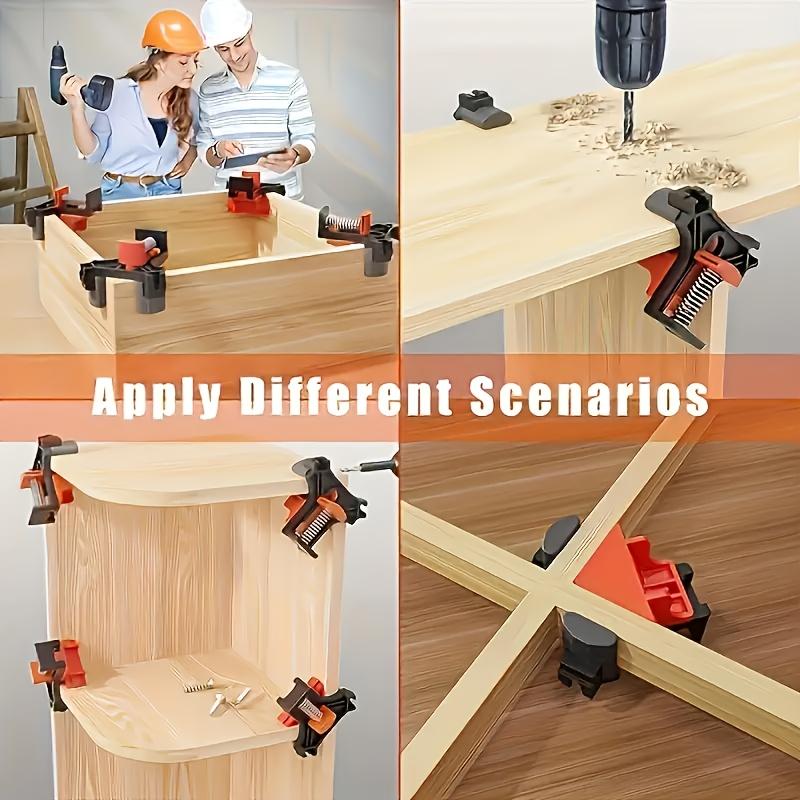 4pcs Adjustable Spring-Loaded Right Angle Corner Clamps - Heavy-Duty Plastic Woodworking Clamps with Ergonomic Handle & Locking Mechanism, Clamp with Thread, Multi-angle Clamping For Cabinets, Photo Framing