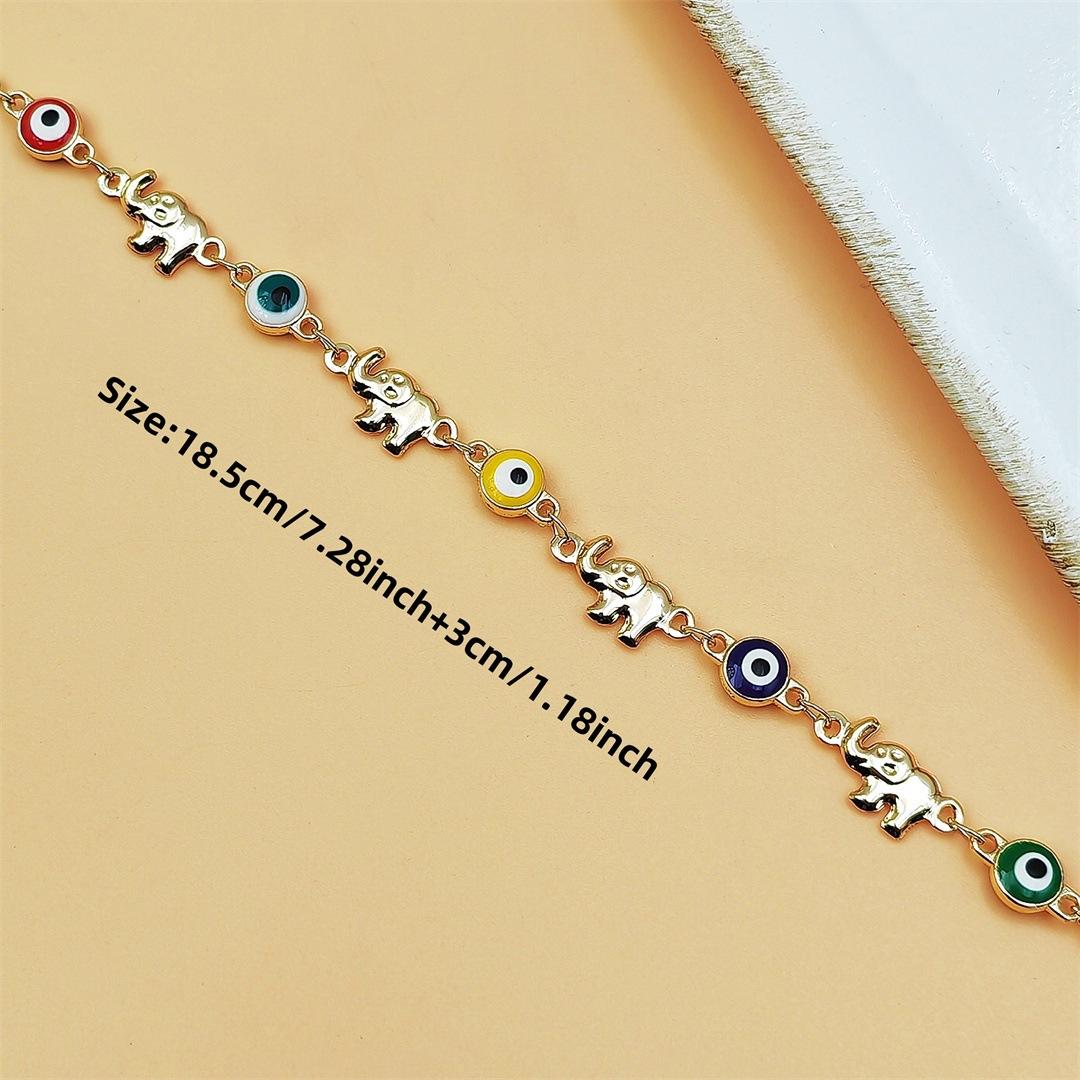 Bohemian Elephant & Evil Eye Anklet, Convertible Chain Charm Bracelet with Colorful Beads, Fashionable Accessory Jewelry for Women, Boho Anklet, Wearable Jewelry, Animal, Non Tarnish Jewelry