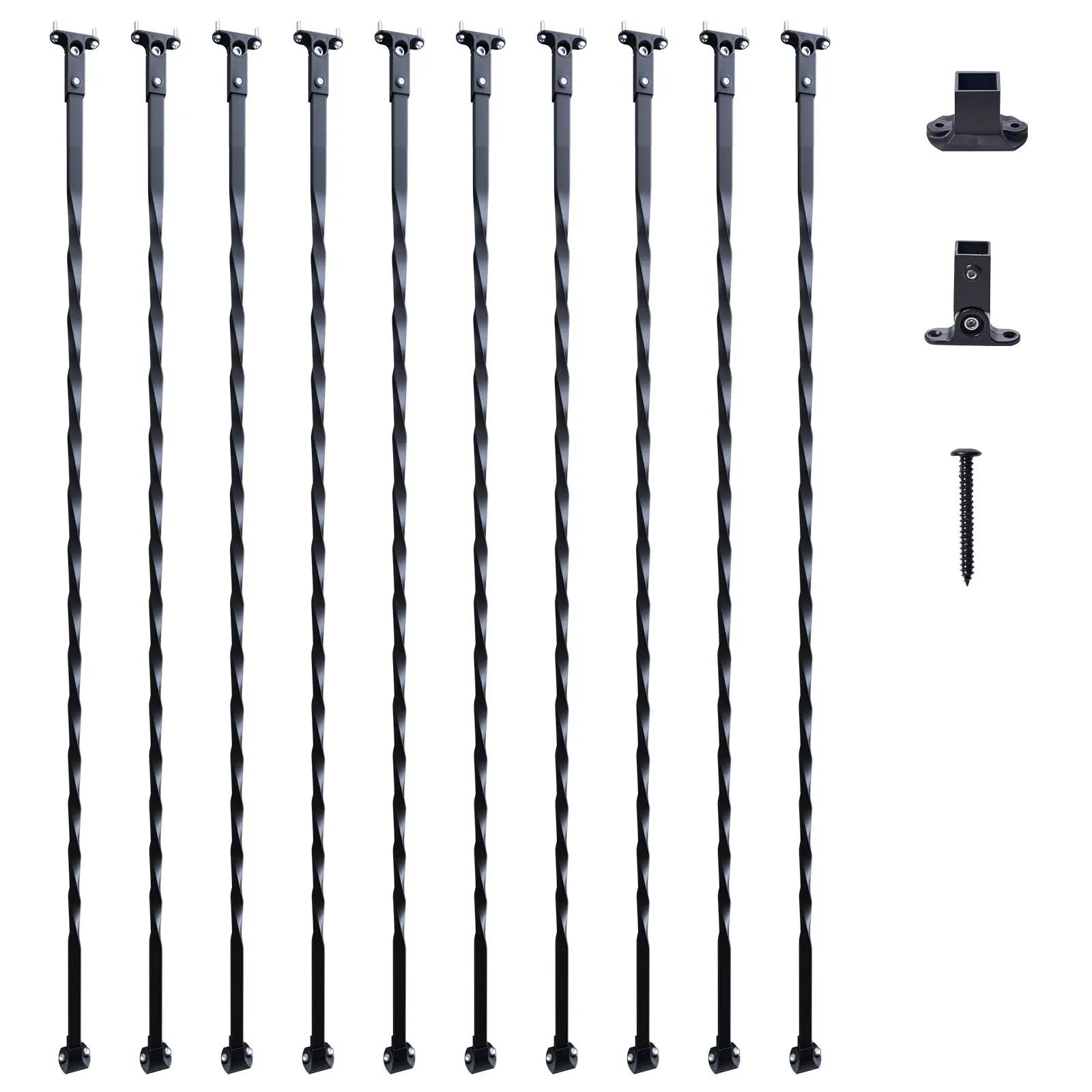 VEVOR Staircase Metal Balusters, 44''x 1/2" Galvanized Steel Decorative Banister Spindles, 10 Pack Deck Baluster with Hollow Twists, Satin Black Spiral Stair Railing with Shoes Screws