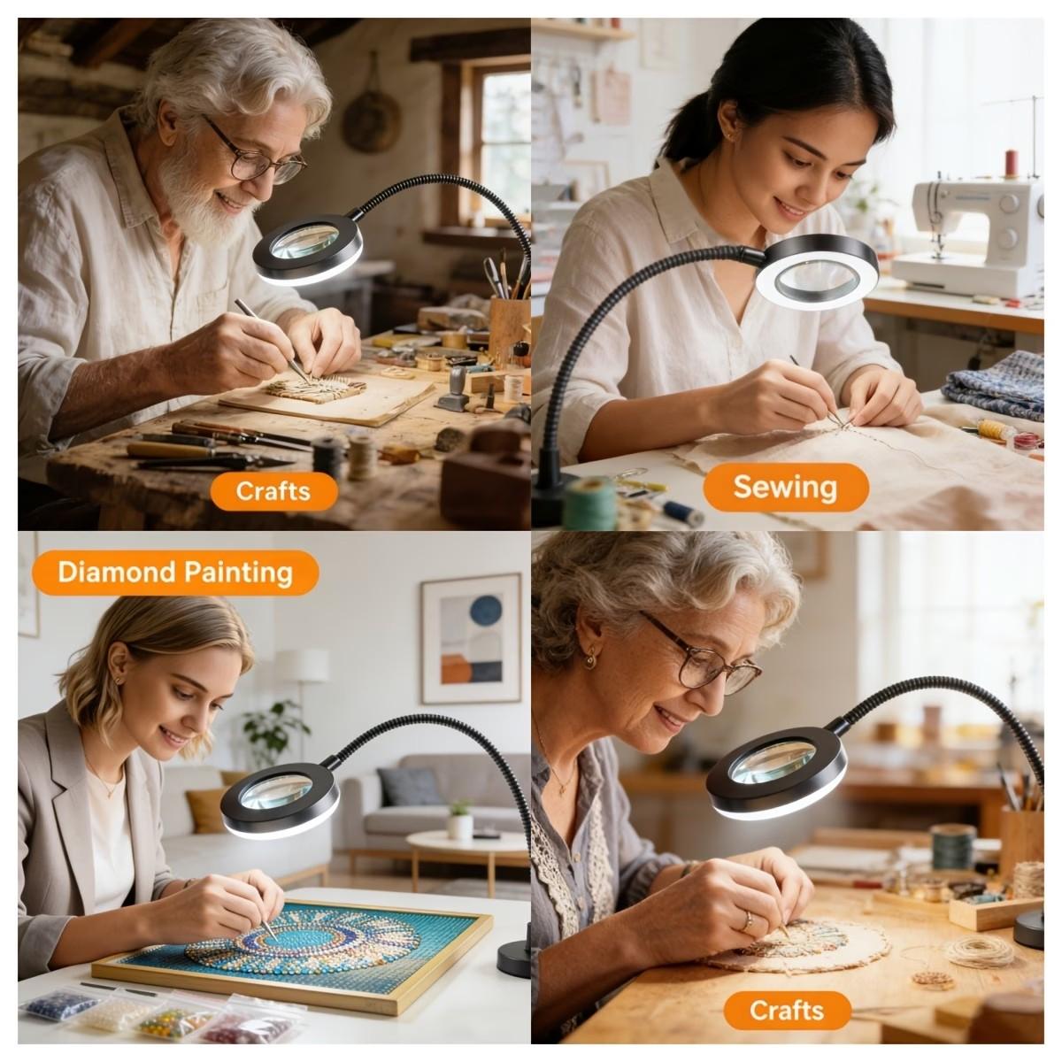 A Magnifying Glass with 5X Magnification And Light, a Desktop Magnifier with Base, 3 Adjustable Lighting Modes, And an LED Lamp Suitable for Working in Bed, Crafting, Repairs, Available in 3 Colors for The Magnifying Desk Lamp