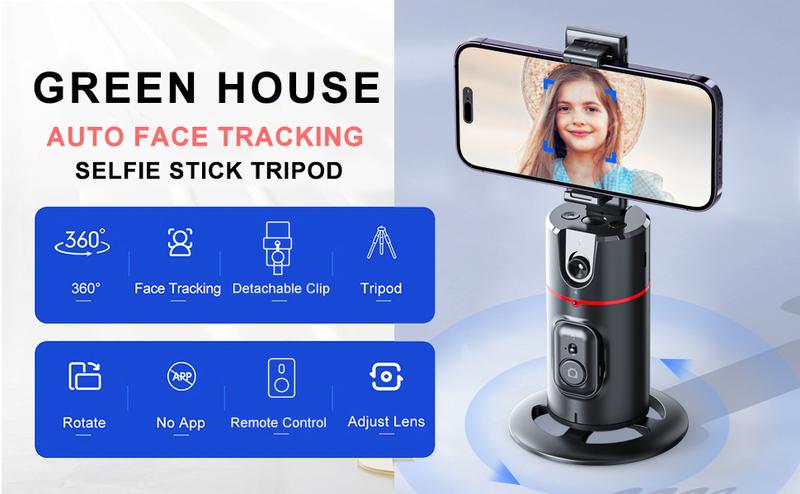 Auto Face Tracking Tripod, VIPITH 360° Rotation Phone Camera Mount Smart Shooting Phone Tracking Holder Tracking Phone Holder for iPhone Android Stabilizer Shooting Live, No App, for Vlog, Tiktok