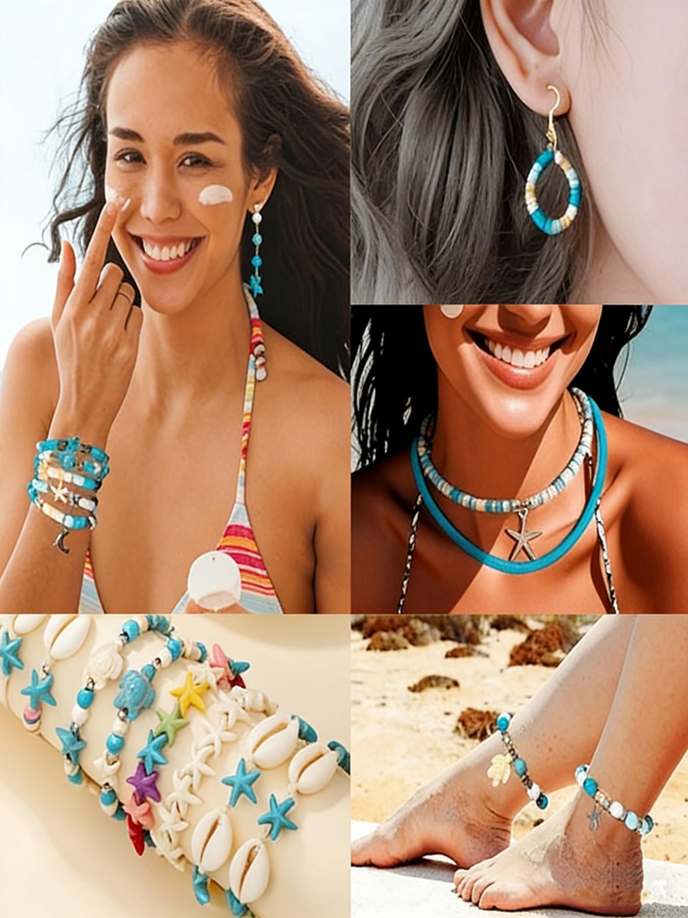 24 Grid 1200pcs Ocean Theme Acrylic Bead Set, DIY Jewelry Making Kit, Bracelet Necklace Craft Supplies, Includes Large Storage Box