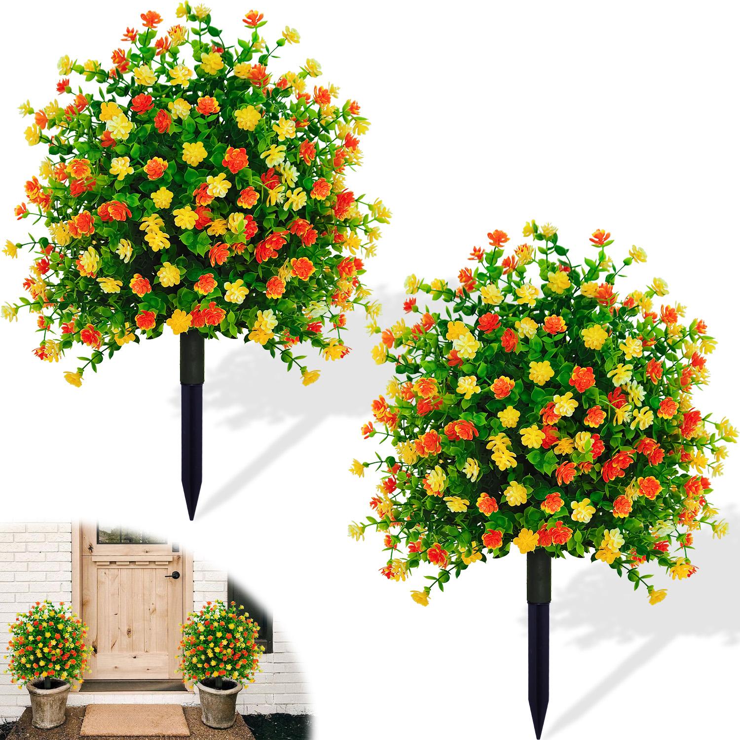 2 Pcs Topiary Artificial Plants for Outdoor Use, UV Resistant Fake Shrubs for Garden Front Porch Yard Balcony Decor, Lifelike Fake Plant