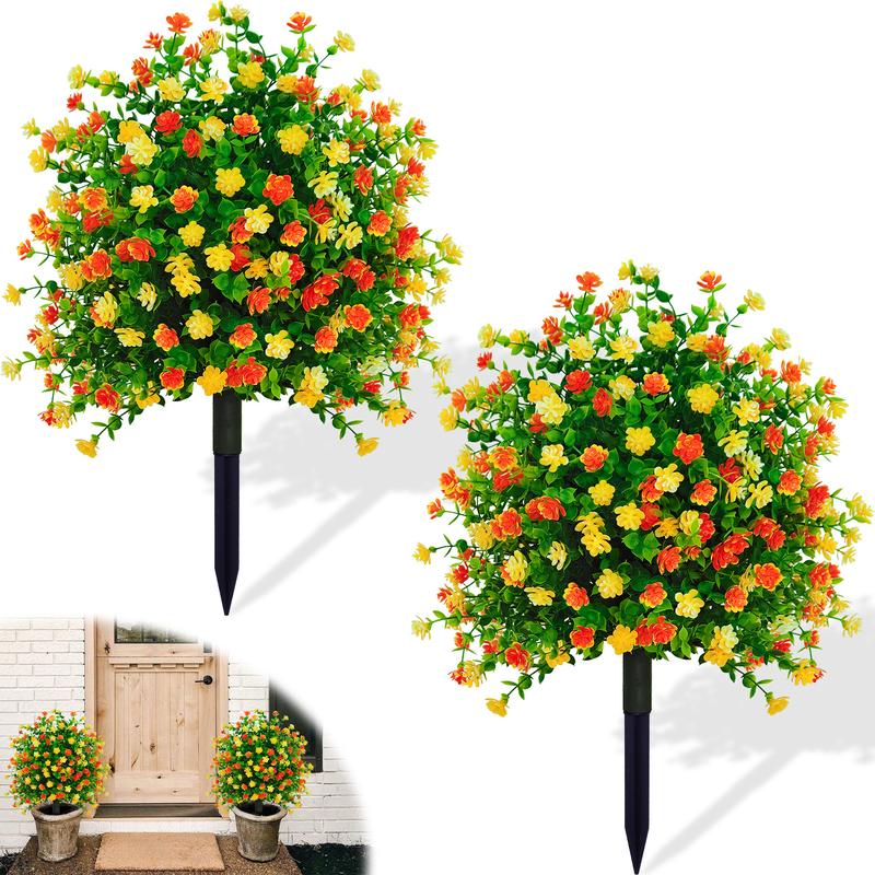 2 Pcs Topiary Artificial Plants for Outdoor Use, UV Resistant Fake Shrubs for Garden Front Porch Yard Balcony Decor