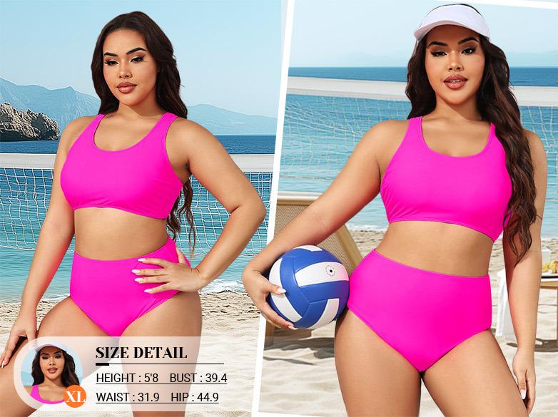 Holipick Women High Waisted Two Piece Bikini Sports Crop Top Swimsuit Scoop Neck Bathing Suit for Teen Girls with Bottom