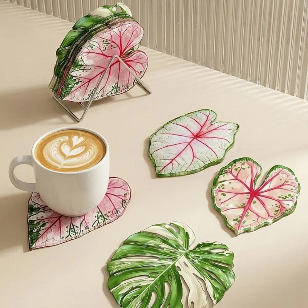 4-Piece Modern Tropical Plant Acrylic Coasters, Stylish Reusable Table Top Protectors, Lightweight, Waterproof, Heat and Stain-Resistant, Coasters For Drinks, Drink Coasters