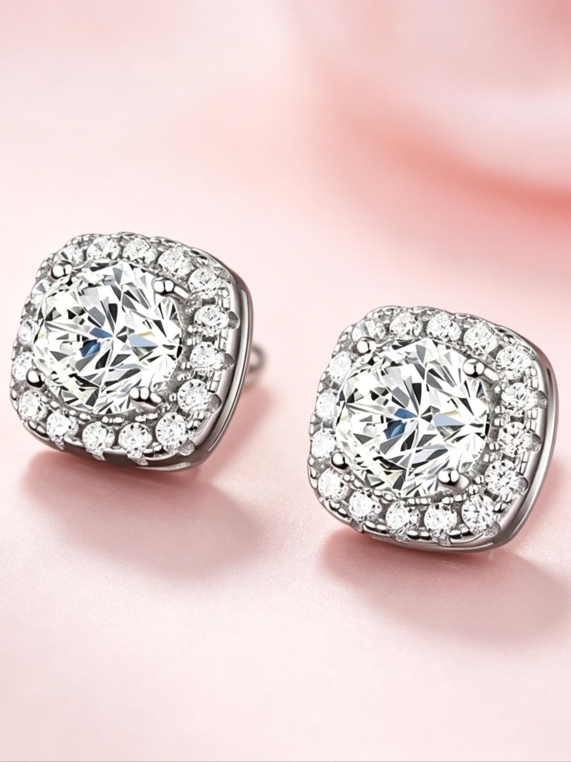 Square Zircon Earrings for Men and Women, Large Cubic Zirconia Studs, Durable Jewelry, Elegant Accessories, Wedding, Outdoor Wear