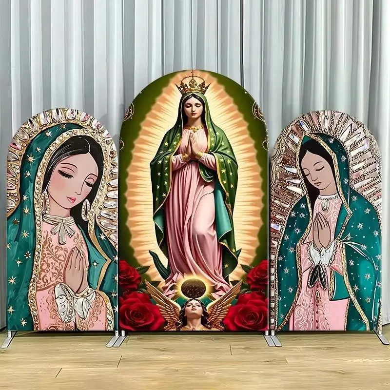Arch-Shape Virgin Mary Baptismal Back Drop Banner, Printed Festive Party Decoration for Children's First Communion, Photo Shoot Backdrops & Baby Shower Photography Props