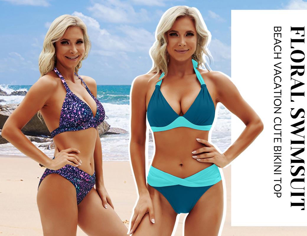 Yonique Women Girls Two Piece Bathing Suits Push Up Bikini Set Halter Swimsuit Swimming Clothing Vintage Swimwear