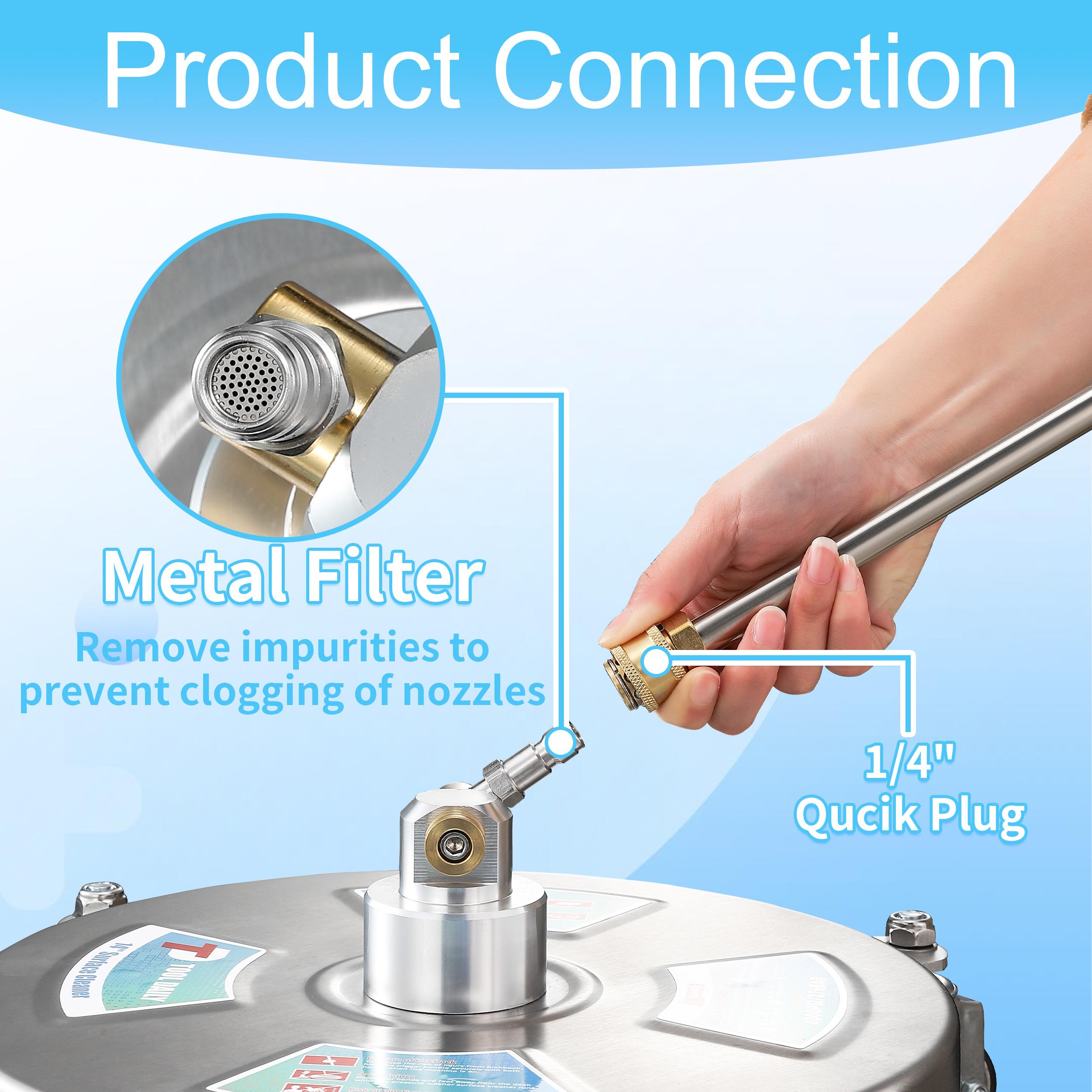 Tool Daily 14” Pressure Washer Surface Cleaner, Stainless Steel Driveway Power Washer Attachment with 4 Wheels, 2 Extension Wands, 4000 PSI，Christmas gifts