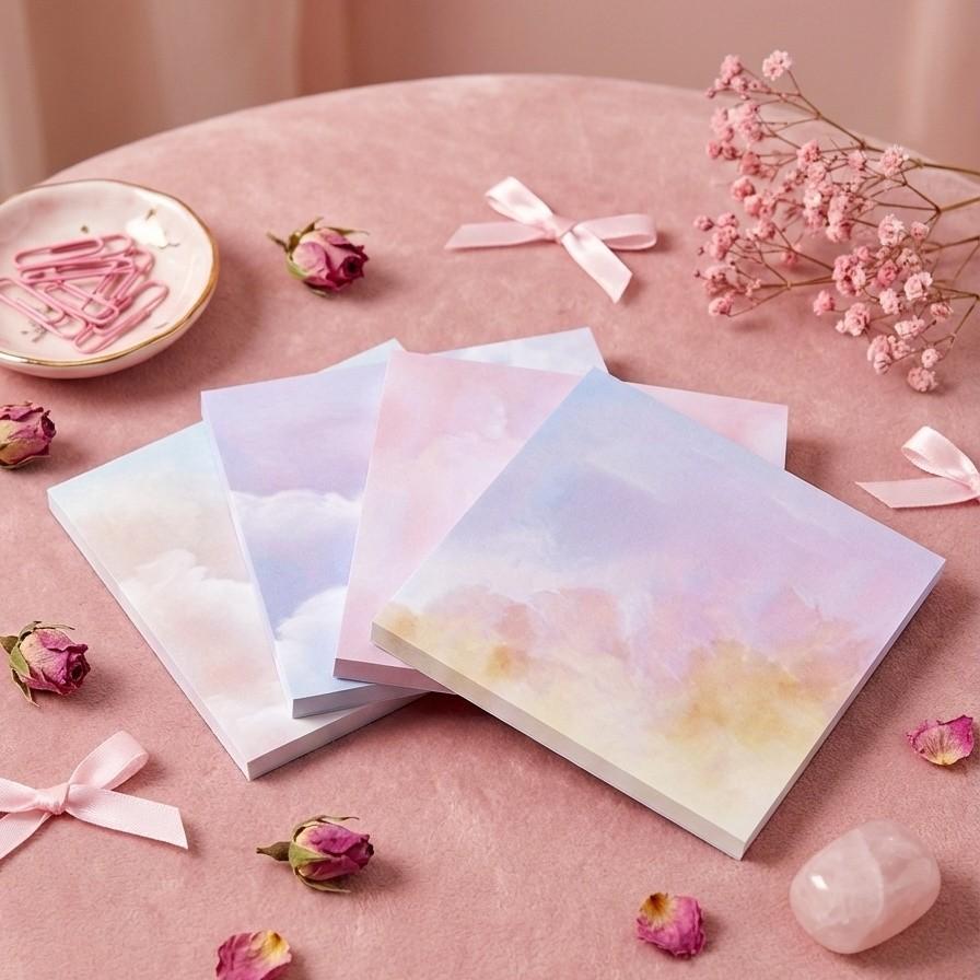 8pcs/set Cloud Series Self-Adhesive Sticky Notes, 400 Sheets, Square Shape, Romantic Sky Pattern, Strong Adhesion, Ideal for Diary and Reminders