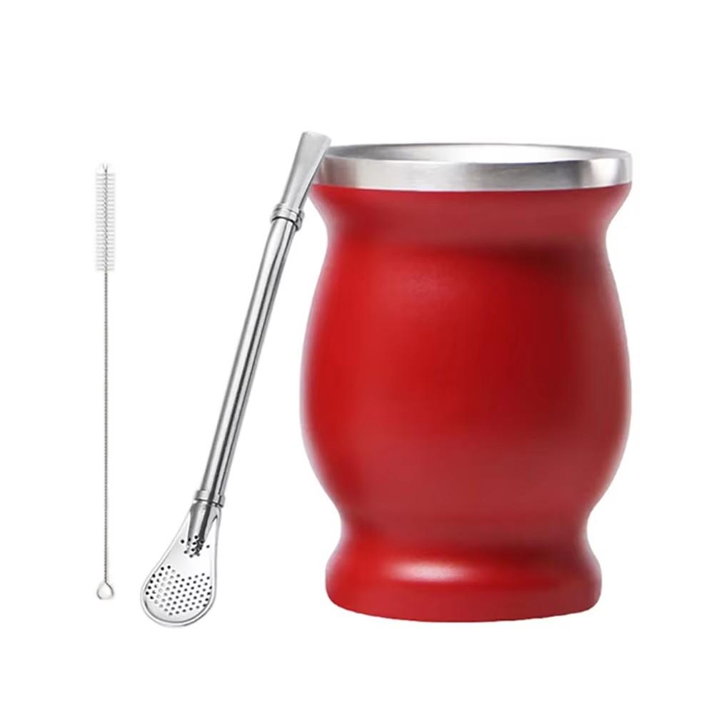 3-Piece Stainless Steel Mate Cup Set, Gourd Shape Retro Style, Dual-Layer Vacuum Insulation, Includes Straw and Brush, Outdoor Travel/daily Tea Drinking