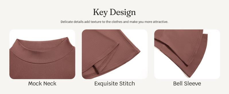 Wenrine Women's Long Bell Sleeve Mini Dress Casual Mock Neck Ruffle Hem Slim Fit Fall Knit Dresses