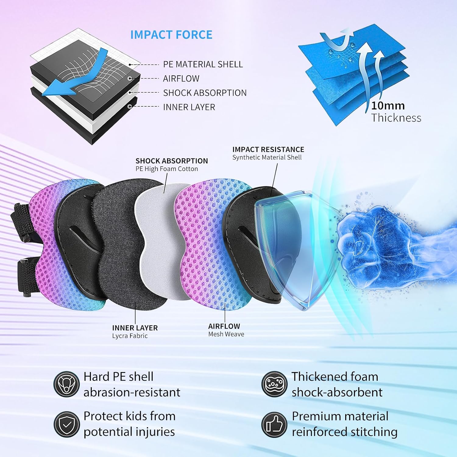 Skateboard Pads for ,Elbow Pads and Wrist Guards Protective Gear, Double Straps&Adjustable Easy-Fix Clips for Skateboarding,Rollerblading,Scooters,