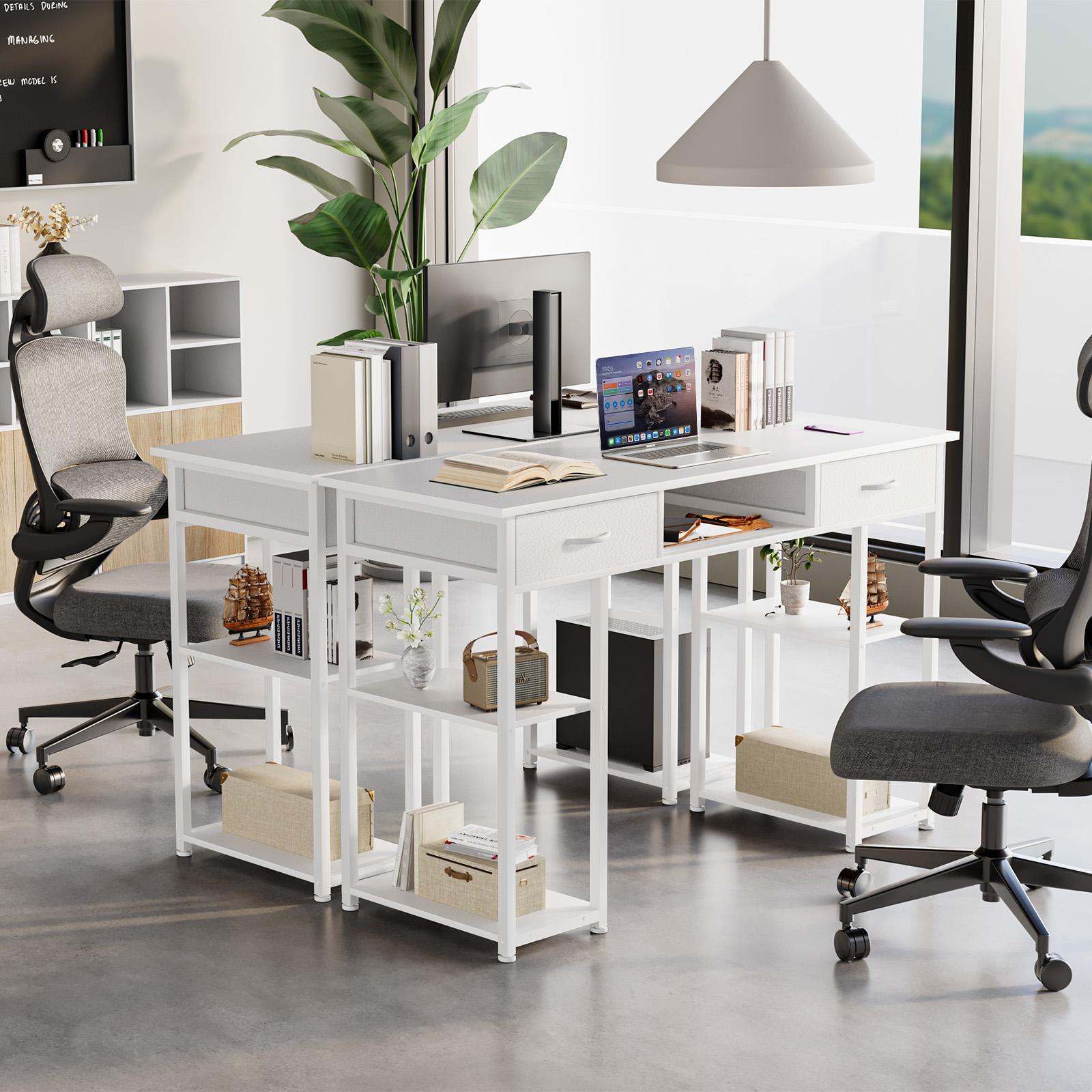 32/48In Computer Desk with Side Storage Bag and Headphone Hook, Home Office Study Writing Table with Adjustable Metal Frame for Bedroom Workspace Furniture Shelf Drawer Organizer