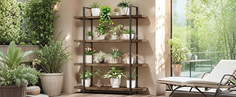 4-Tier Industrial Bookcase, 47 Inch Wide Wood Bookshelf, 120lbs Shelf Capacity, Rustic Open Shelving Heavy Duty Display with Reinforced Horizontal Brown Shelves for Living Room Bedroom Office 4-Tier Industrial Bookcase, 47 Inch Wide Wood Bookshelf, 120lbs Shelf Capacity, Rustic Open Shelving Heavy Duty Display with Reinforced Horizontal Brown Shelves for Living Room Bedroom Office