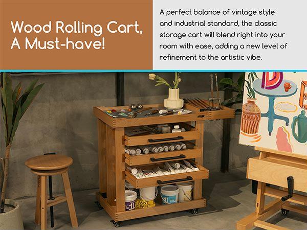 MEEDEN Art Supply Storage Cart, 5 Tier Solid Beech Wood Utility Rolling Cart with 3 Drawers, Craft Orgnizer on 4 Wheels MEEDEN Art Supply Storage Cart, 5 Tier Solid Beech Wood Utility Rolling Cart with 3 Drawers, Craft Orgnizer on 4 Wheels