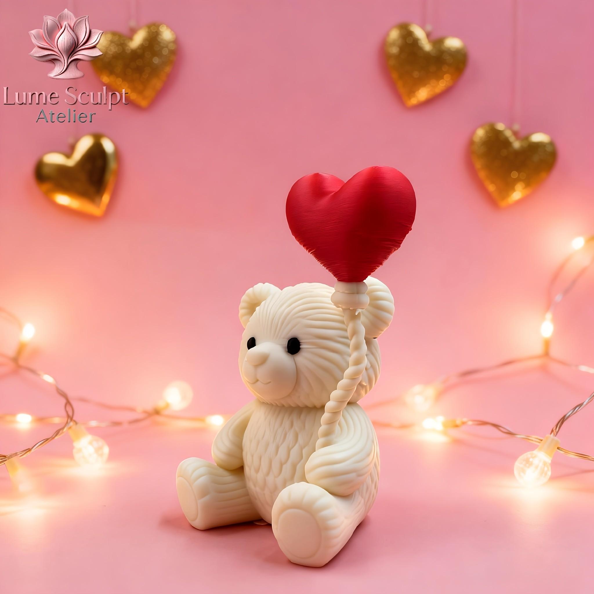 Handheld Heart Balloon Teddy Bear Decoration, Collectible Figurine, Home Room Bookshelf Decor, Desktop Ornament, Cute Art Sculpture
