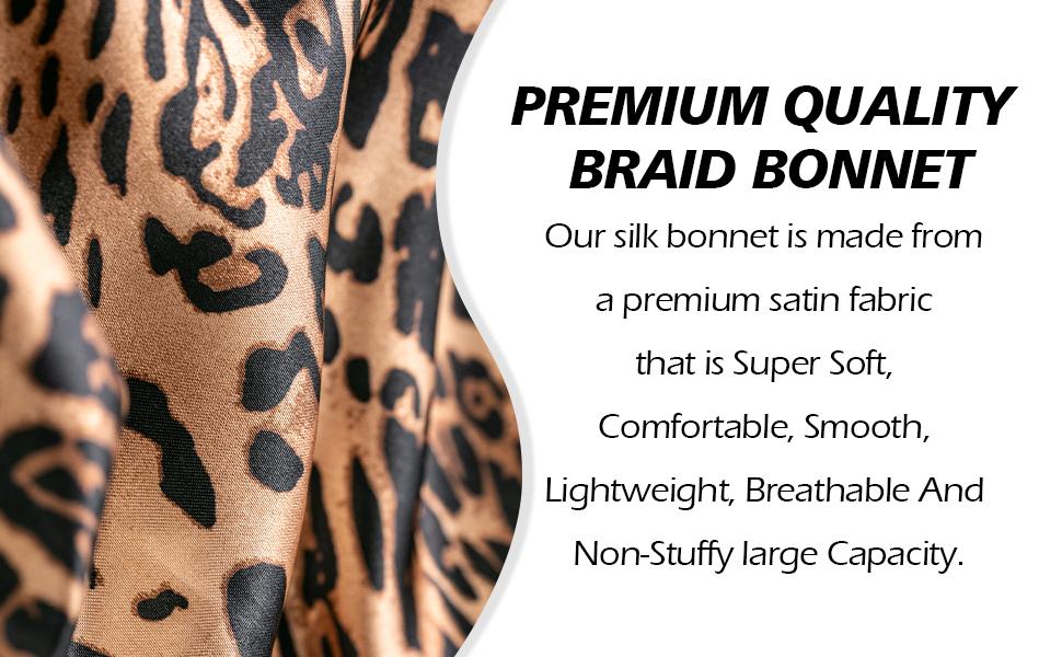2 Count Satin Braid Bonnet for Women - Large Silk Sleep Cap with Stretchy Tie Band for Braids Haircare Soft Elastic Heatless (Black&Leopard Print)