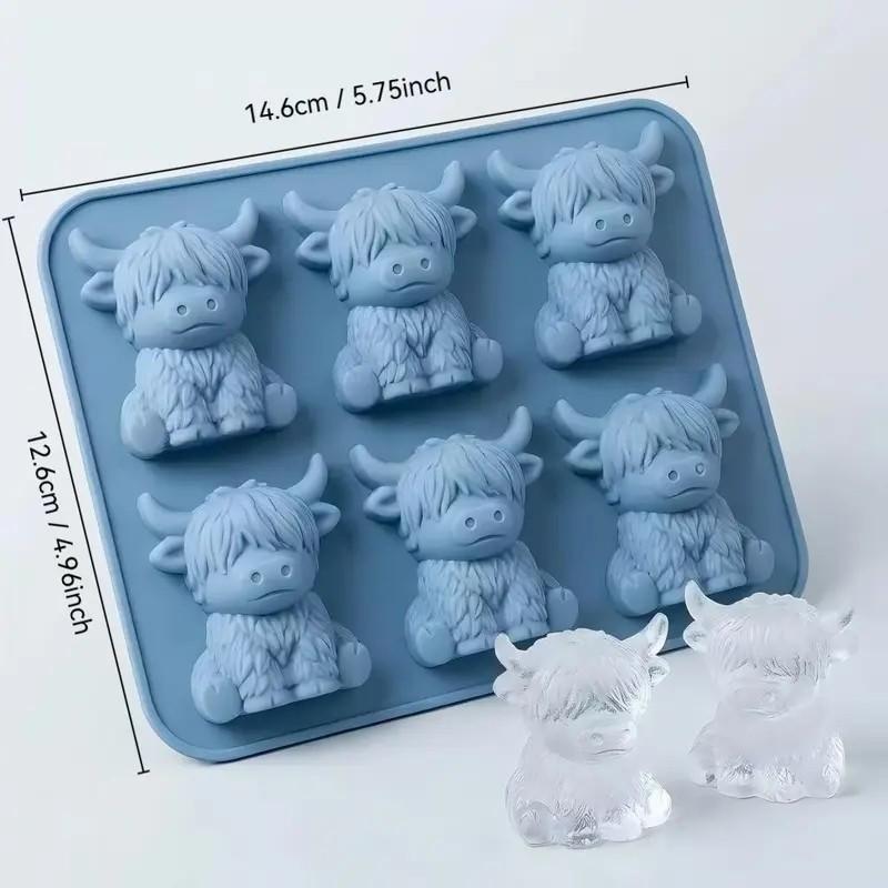 Mini Highland Cow Ice Cube Mold, Cute Silicone Ice Tray, Durable and Reusable, Perfect for Home Use, Easy to Clean, Fun Design