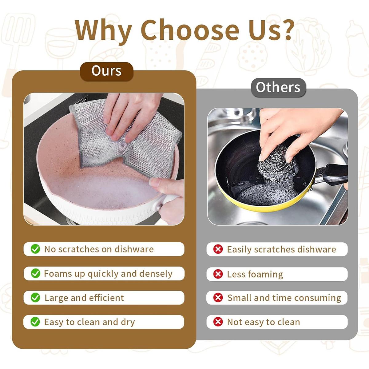 12 Pack Stainless Steel Scrubber, Non-Scratch Heavy-Duty Dish Cleaning Cloth, Reusable Metallic Fiber Scrubber for Kitchen, Dishwasher Safe, Multi-Use Cleaning Rags Towel