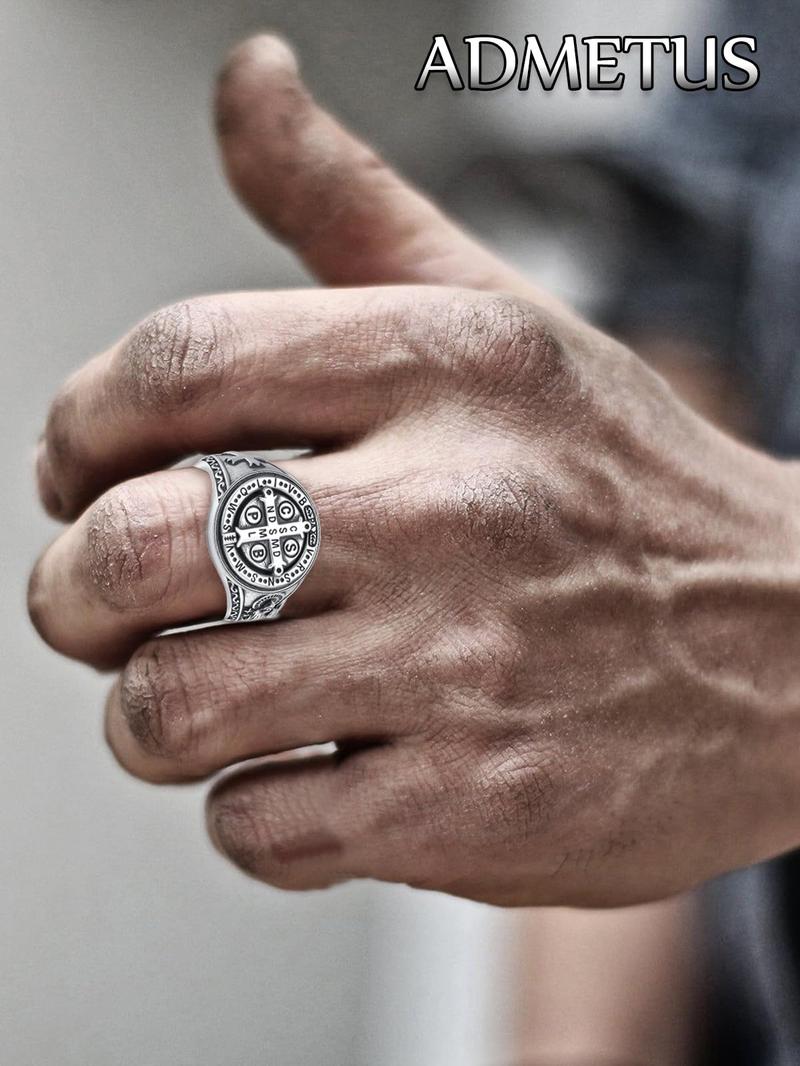 925 Sterling Silver St Benedict Rings Exorcism Saint Benedict Ring Medalla de San Benito Jewelry Protection Religious Gifts for Men Rings TikTokShopBlackFriday