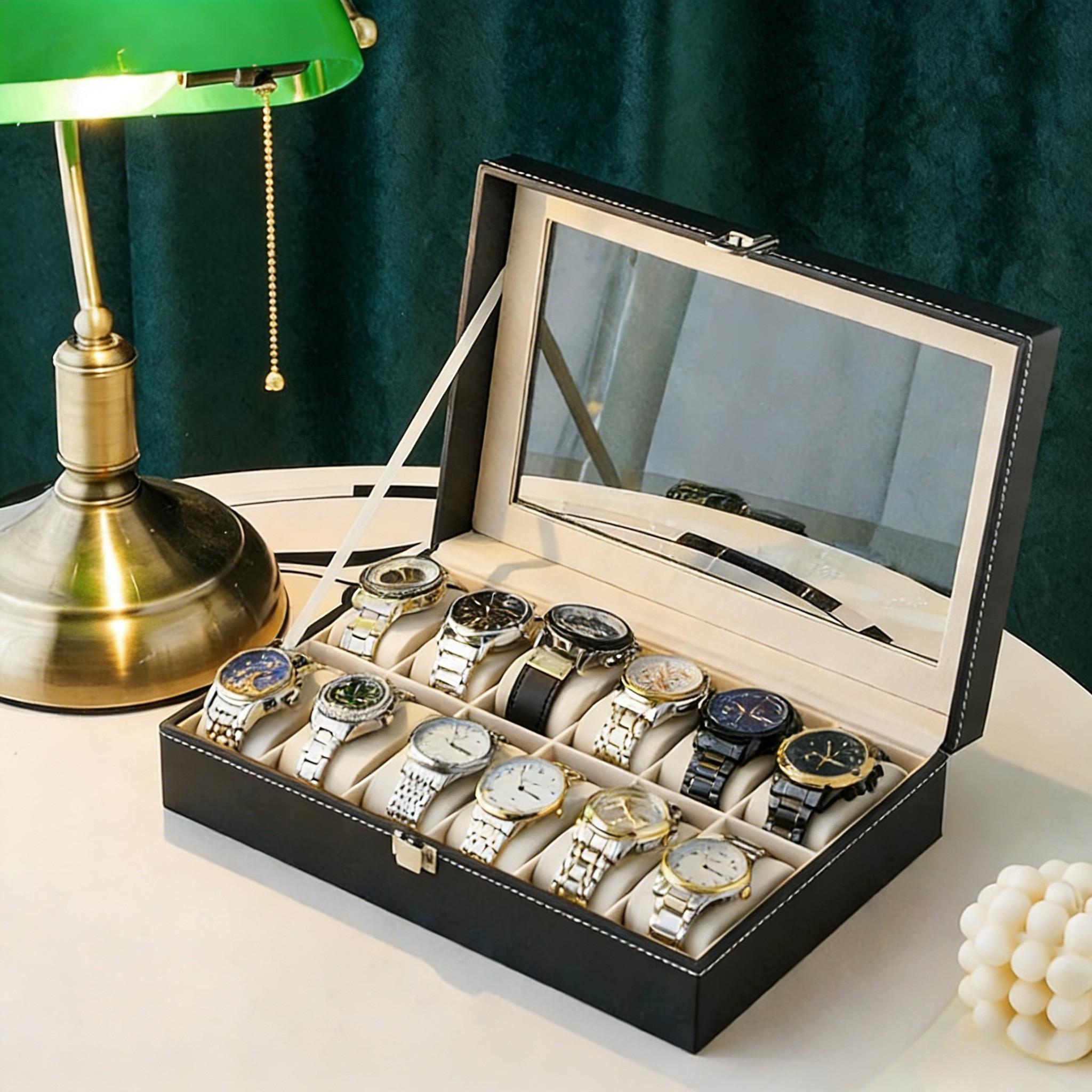 Large Capacity Watch Display Box, Lockable Mechanical Watch Stand, High-End Home Storage Organizer, 1pc Jewelry Holder