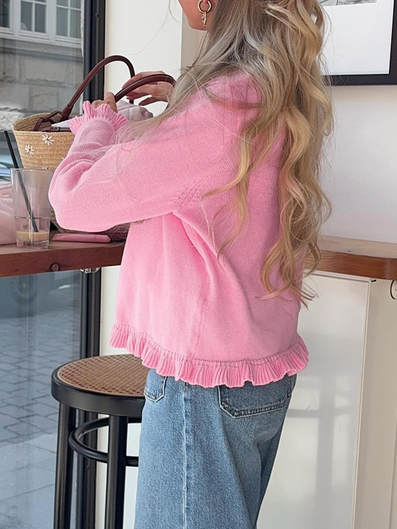 Elegant Women's Autumn & Winter Cardigan, Romantic French Style Round Neck Sweater, Cute Casual Fashion Top for Ladies