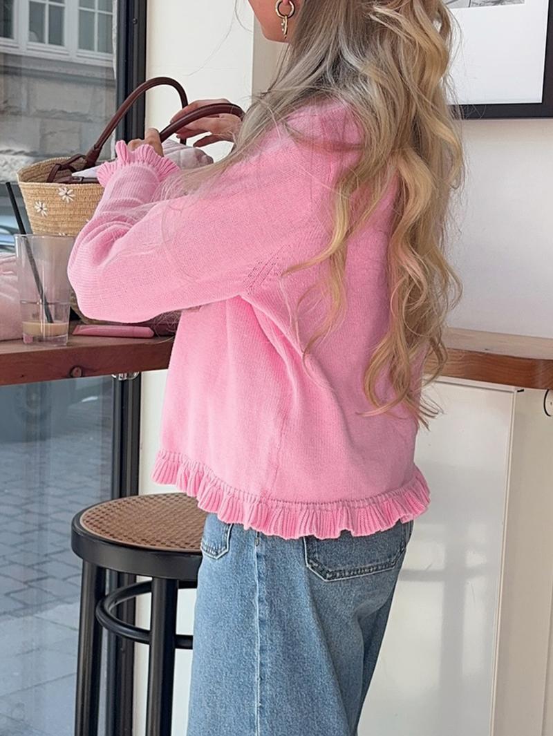 Elegant Women's Autumn Winter Cardigan, Romantic French Style Round Neck Open Front Sweater, Cute Casual Fashion for Ladies