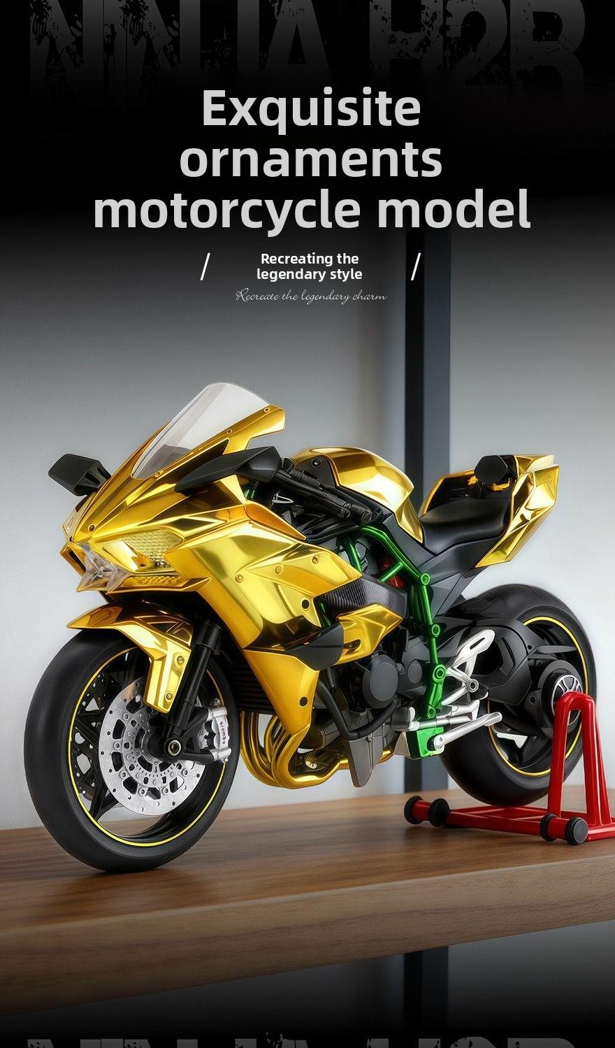 Kawasaki H2R Dynamic Edition 1/9 oversized realistic motorcycle model, highly detailed with precise reproduction of features, supports ignition start, authentic engine sound effect, has a strong metallic texture, essential for collector-level motorcycle e