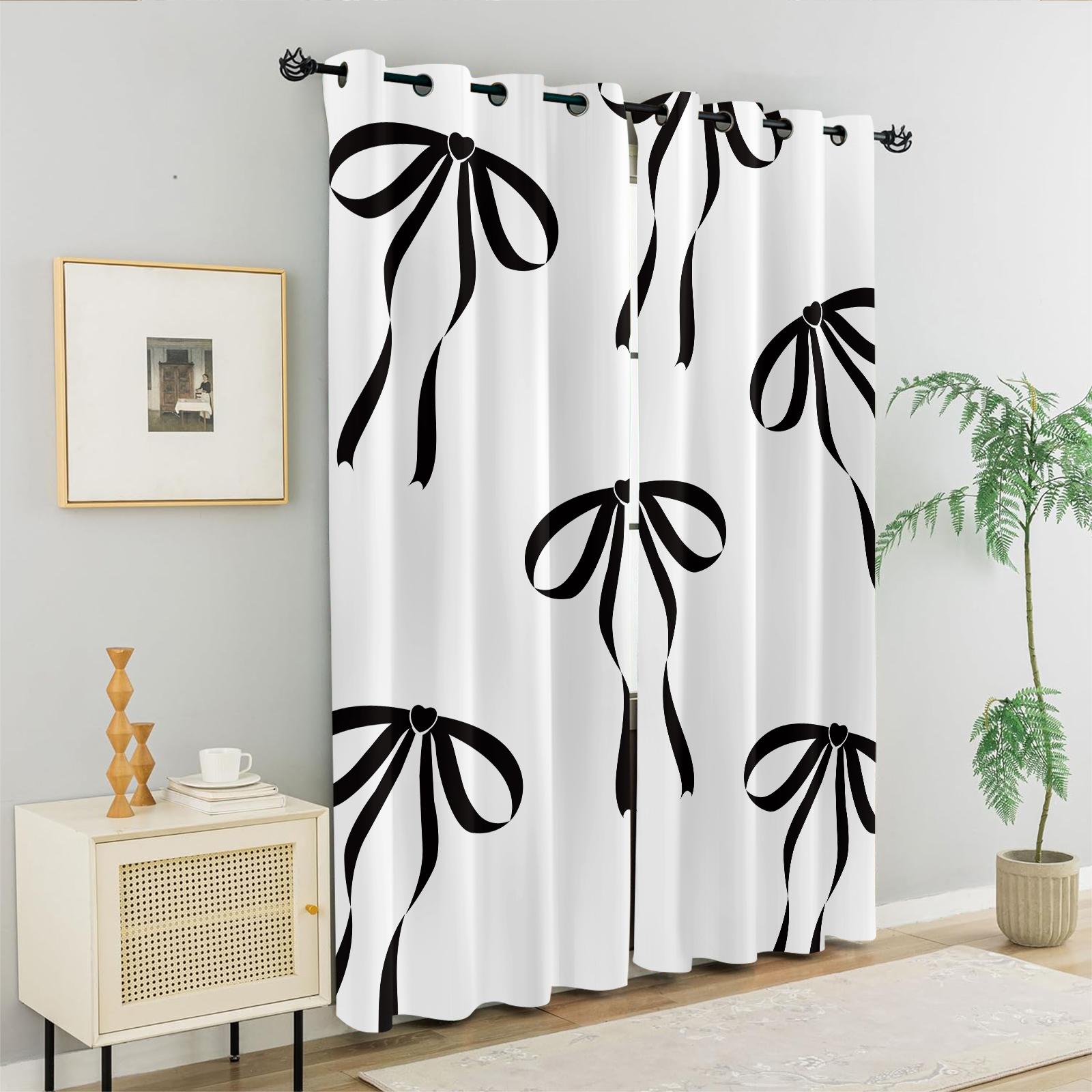 2Pcs Cute Bow Knot 80% Blackout Curtains, Fresh Pastel Ribbon Design Curtains for Bedroom & Living Room, Warm Gift for Teen Girls and Women