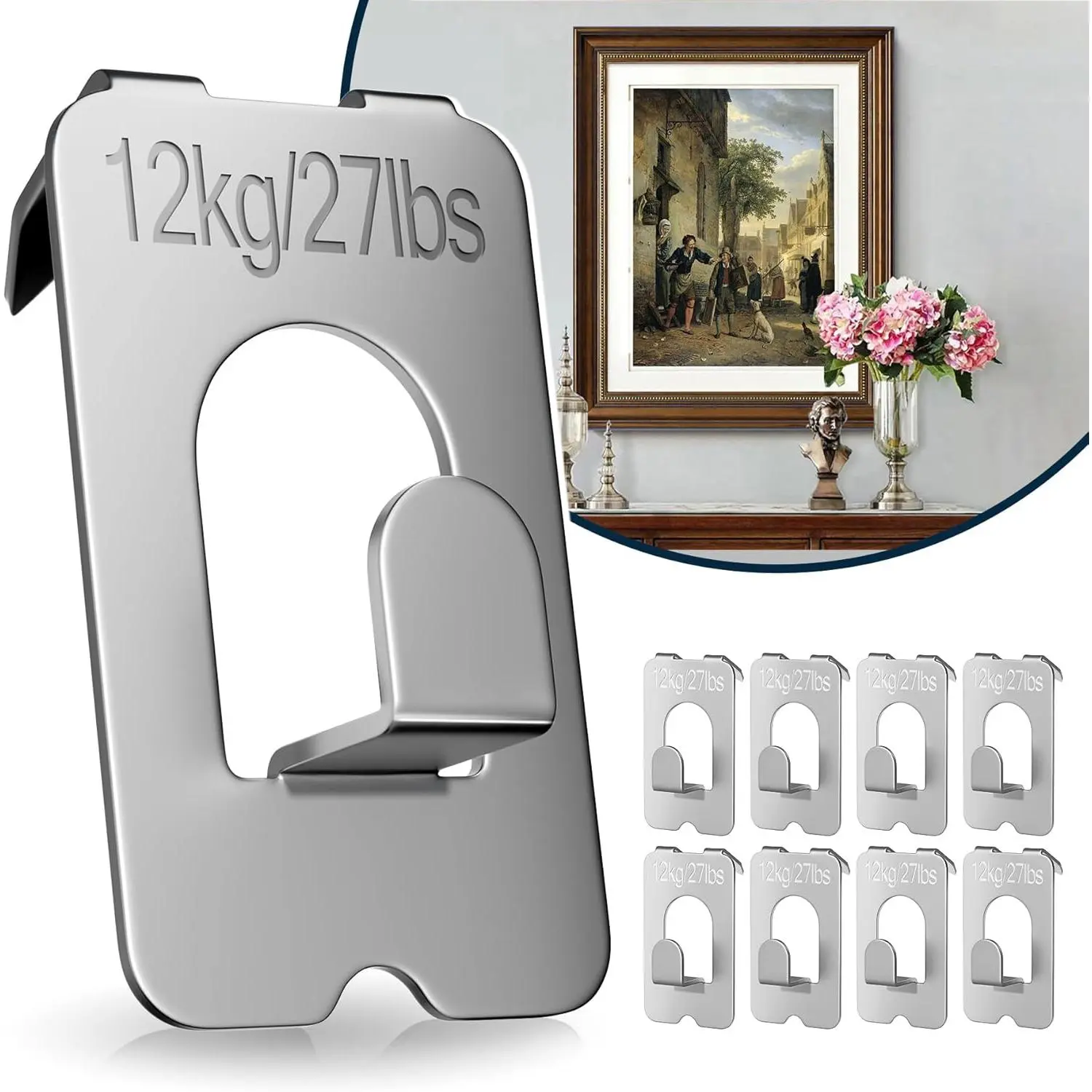 No Drill Drywall Picture Hanger-27 Lbs, 8 count Heavy Duty Claw Wall Hooks