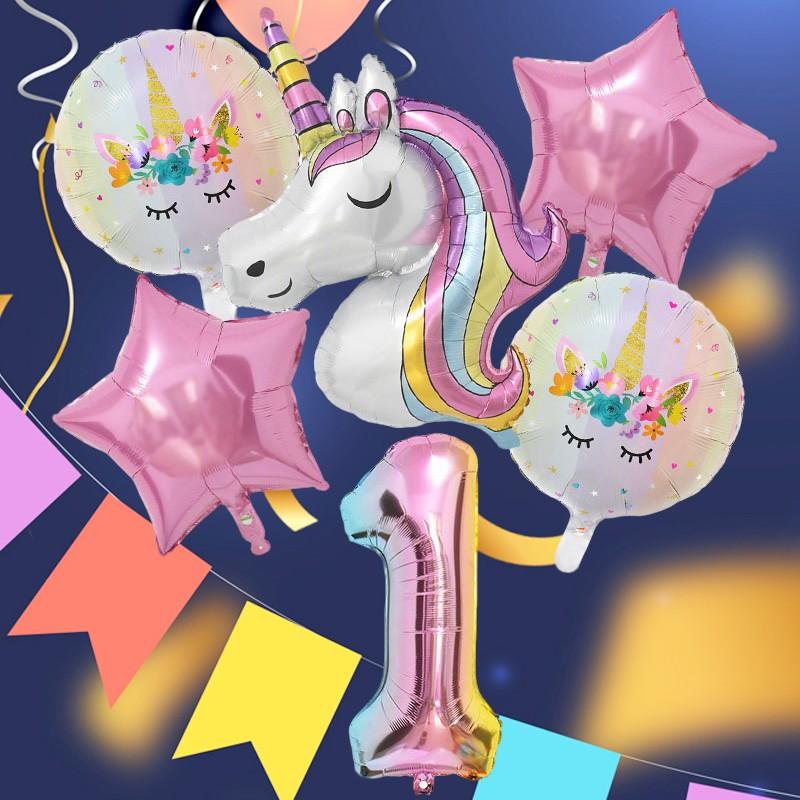Unicorn Number Star Foil Balloons, Multi-Shape Mixed Colors, Perfect for Weddings, Anniversaries, Festivals, Parties, Events