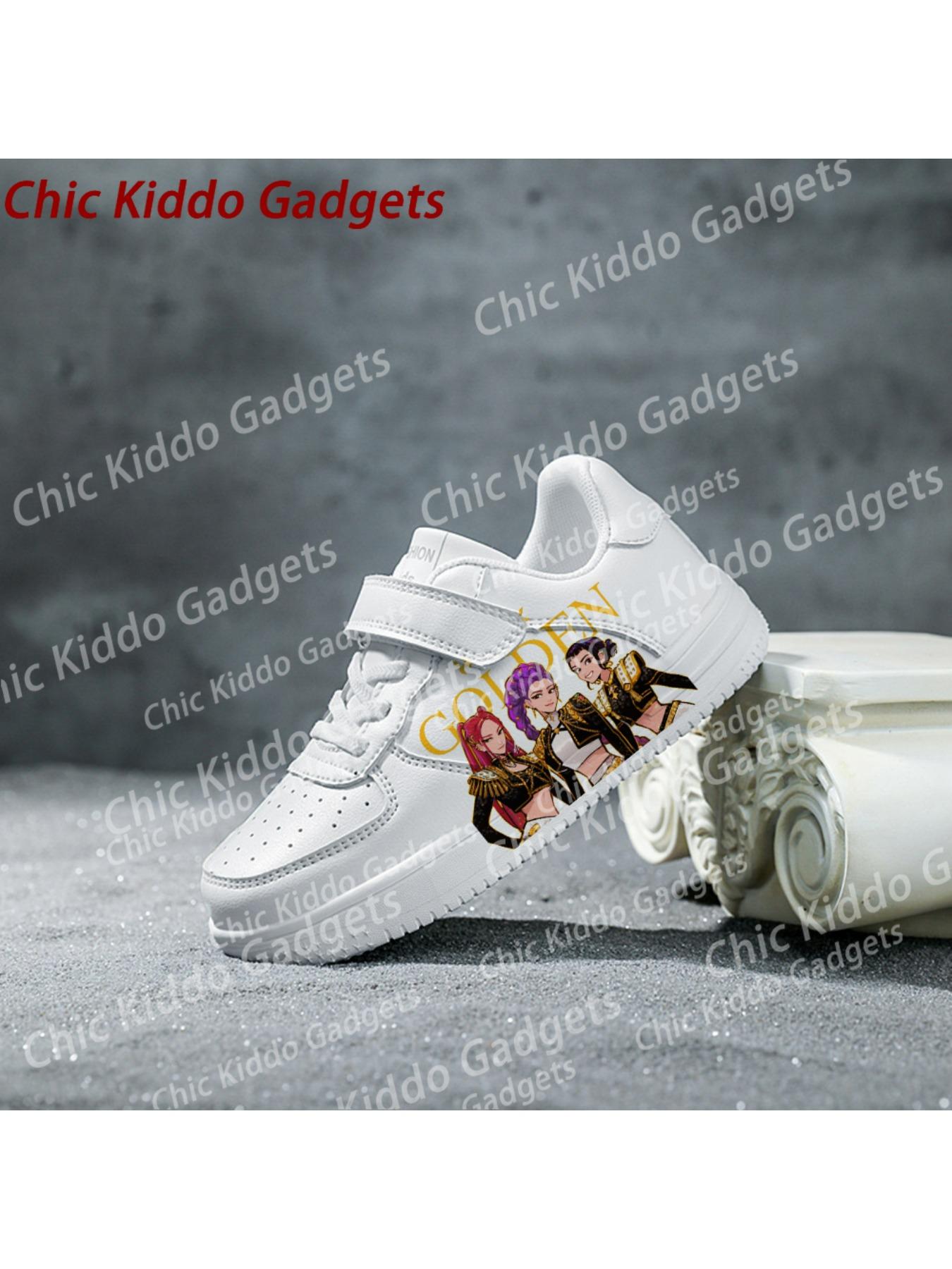 2026 children's white shoes, girls' pattern print design thick-soled sneakers, durable casual fashion sports shoes