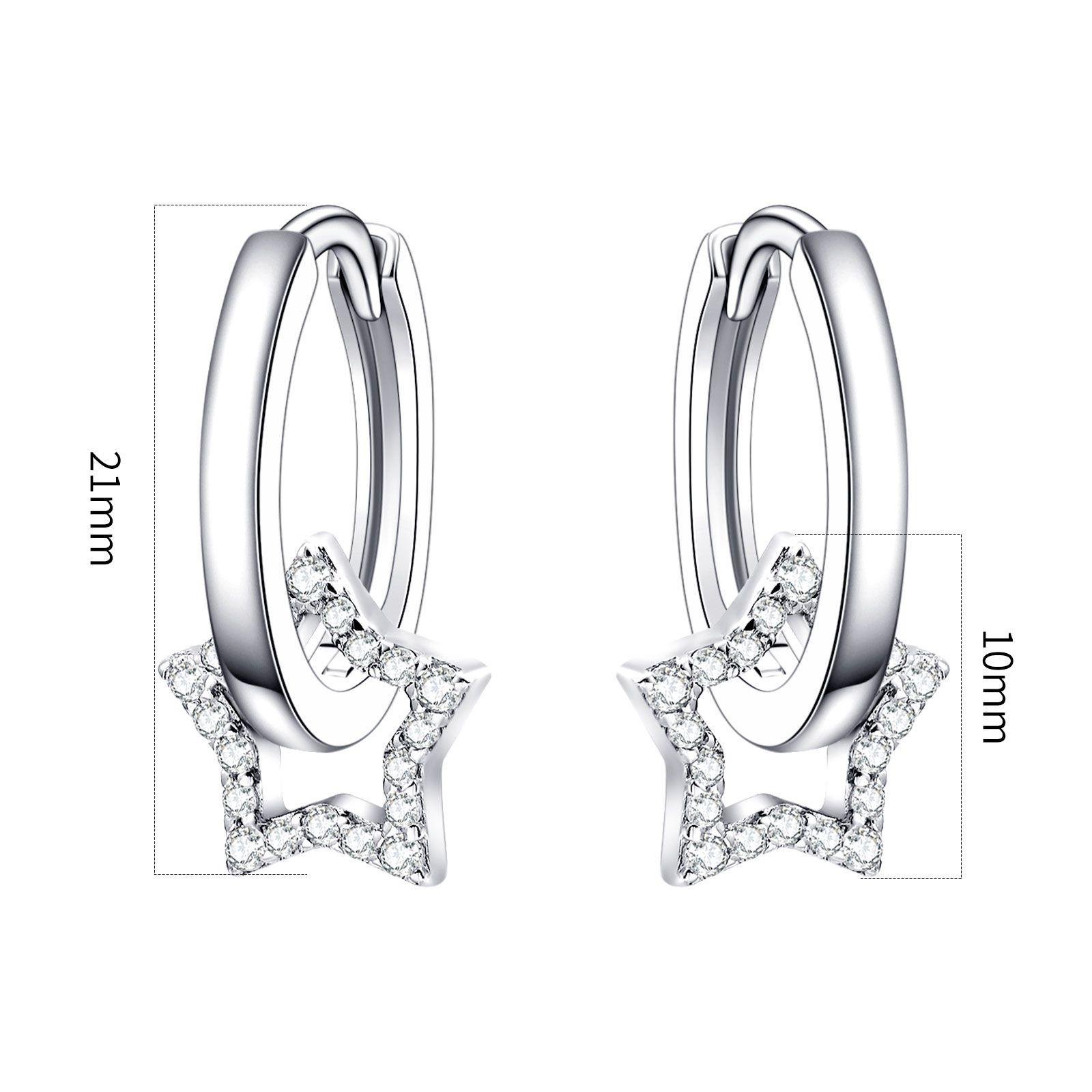 presentski Star Dangle Hoop Earrings,925 Sterling Silver Huggie Hoop Earrings with Sparkling CZ Star Charms Hypoallergenic Jewelry Gift for Girls Women Teen