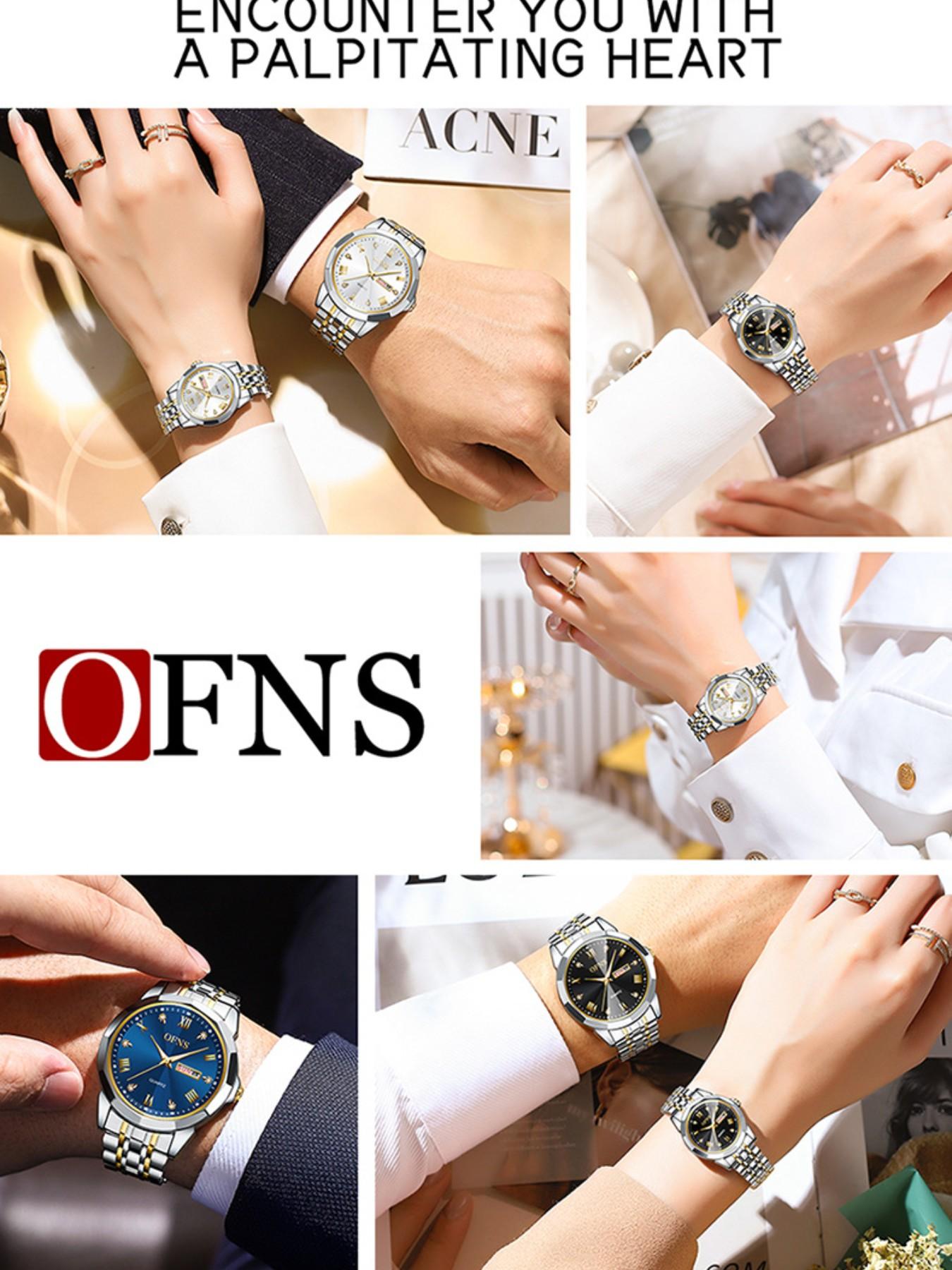 OFNS Men's Alloy Watch, Waterproof Business Style, Elegant Quartz Analog Watch, Dial, Rhinestone Design, All Seasons