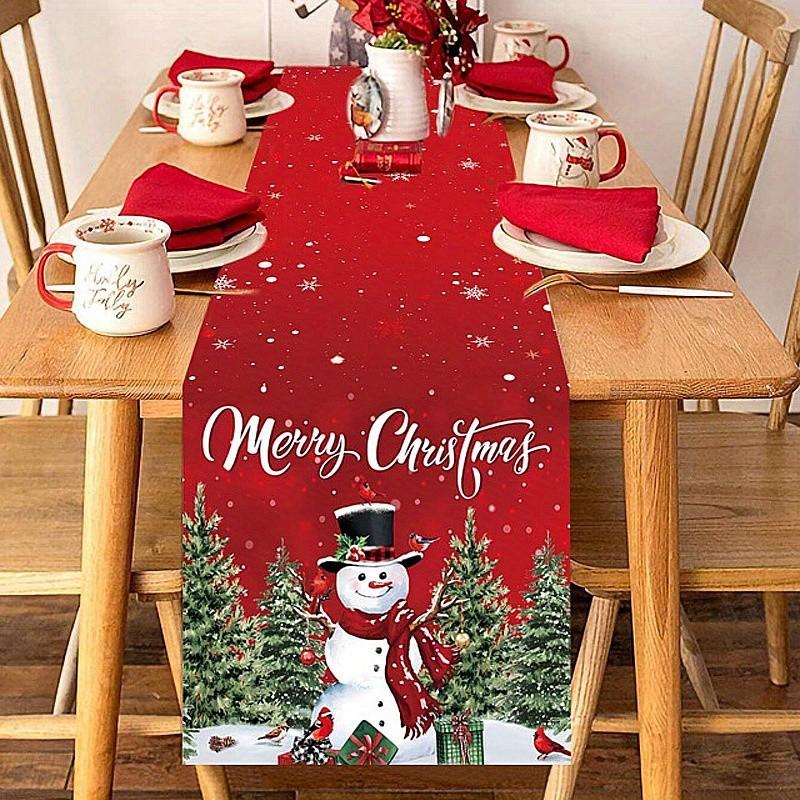 Rectangular Holiday Tablecloth, Joyful Snowman Design, Home Kitchen Dining Room Decor, Seasonal Table Accessories