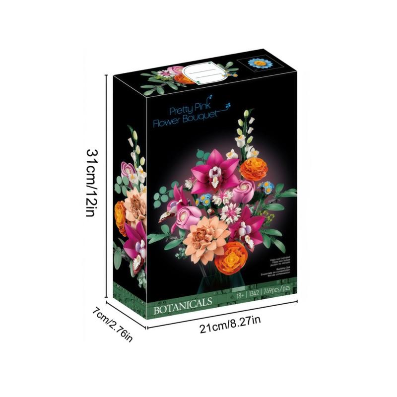 749PCS Creative Pretty Pink Flower Bouquet Building Blocks Set MOC Assemble Bricks Flower Toy & DIY Assemble Toys & Decor Assembly Bricks Kit Ideal Gift For Girl Valentine's Day Gifts Building Block Sets