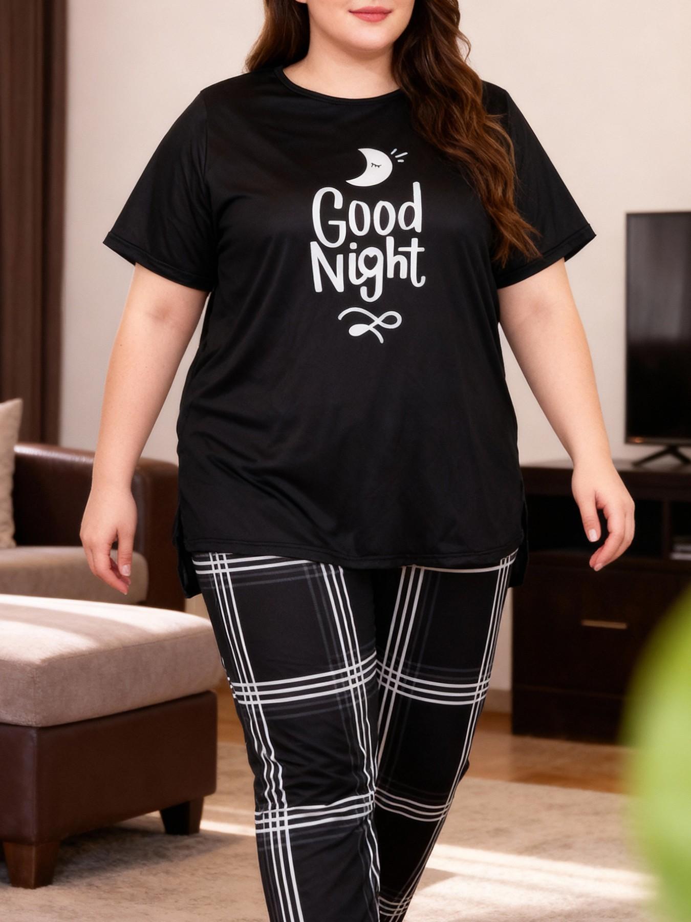 Women's Plus Size 2-Piece Pajama Set Loungewear, Loose-Fitting Short Sleeve Long Pants, All over Print, Casual Home Wear, All Seasons
