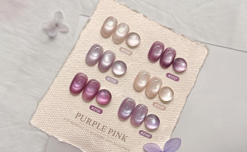 GAOY Purple Pink Cat Eye Gel Polish Kit with Magnet Christmas Gift Idea, 6 Colors Glitter Nail Polish Set, Summer Nail Art, Soak Off UV Cure Gel for DIY Manicure at Home and Salon