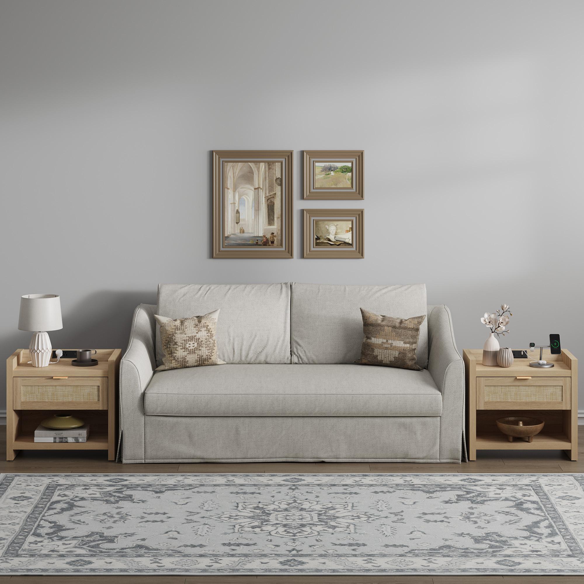 SICOTAS Night Stand Bed Side Table Set of 2- Rattan Nightstand with Type-C Charging Station, Drawer Storage End Table - 15.4" x 23.6" x 22.1" Size Boho Bedside Stand Night Stands for Bedroom Living Room Sofa Couch Office, Durable