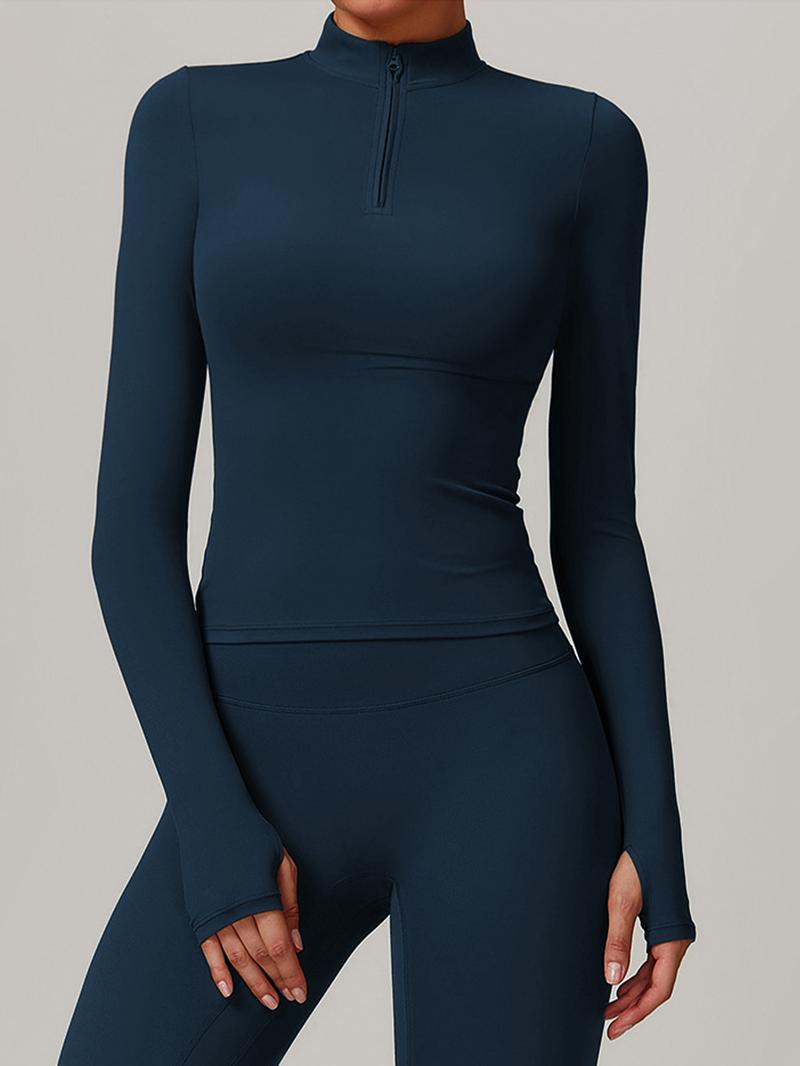 Women's Solid Long Sleeve Sports Tee, Quick Drying Breathable Comfortable Sports T-shirt for Yoga Gym Workout Running, Ladies Sportswear for Spring & Fall, Gym Yoga Tops