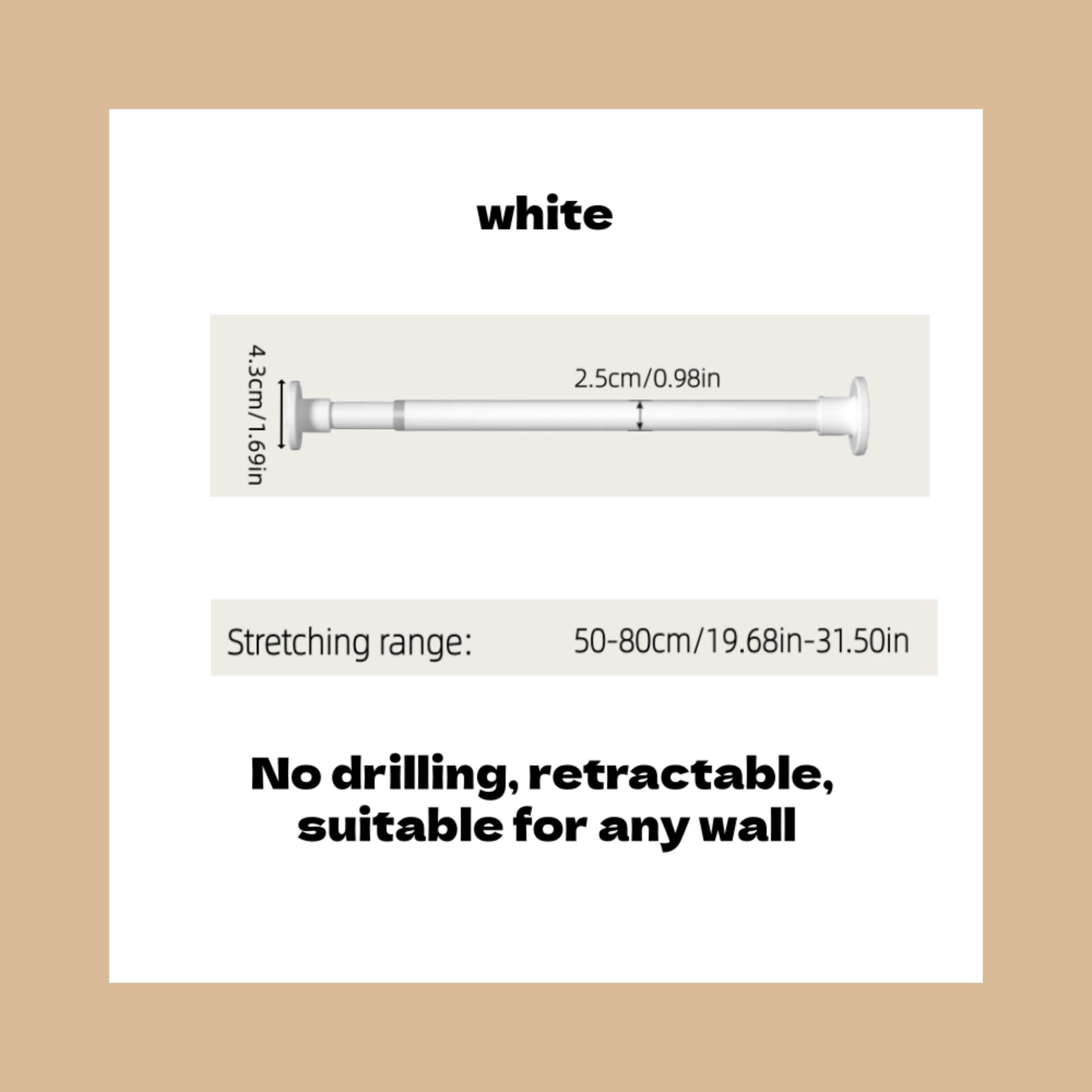 Adjustable No-Drill Extendable Pole, Adjustable Tension Rod, Multi-Purpose Support Rod for Clothesline, Closet, Bathroom Curtain, Easy Installation Home Accessory