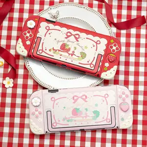 Geekshare Spring Strawberry Silicone Protective Case and JoyCon Cover for Switch 2 with 1Pair Customized Thumb Grips