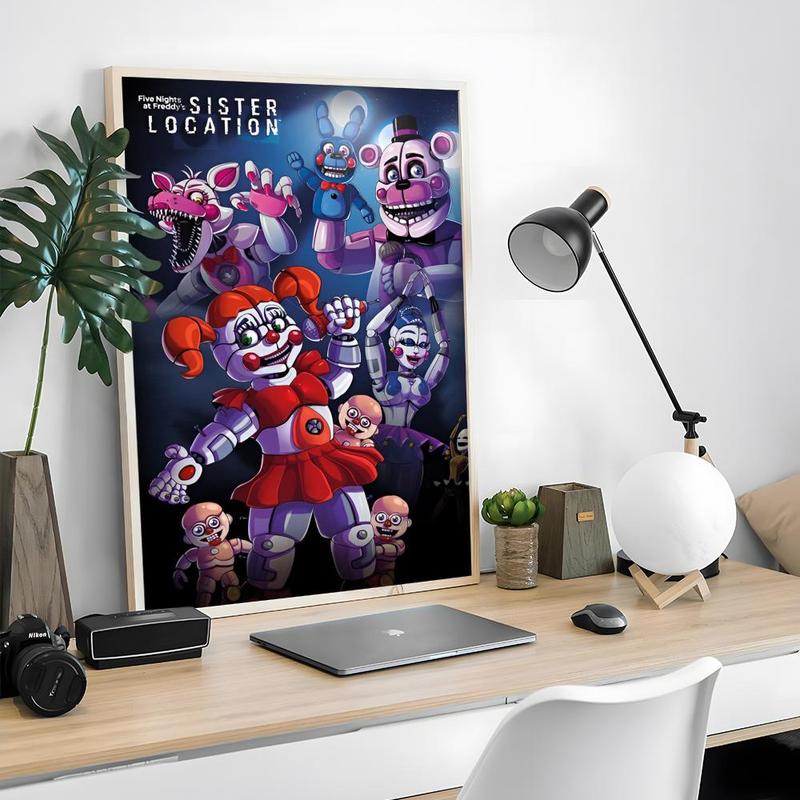 Game FnafFive-nights-At-Freddys Poster Sticky Waterproof Wall Art High Quality Print Unique Artwork Aesthetic Home Living Bedroom Decor Trendy Room Decoration Easy-To-Apply Gift Durable