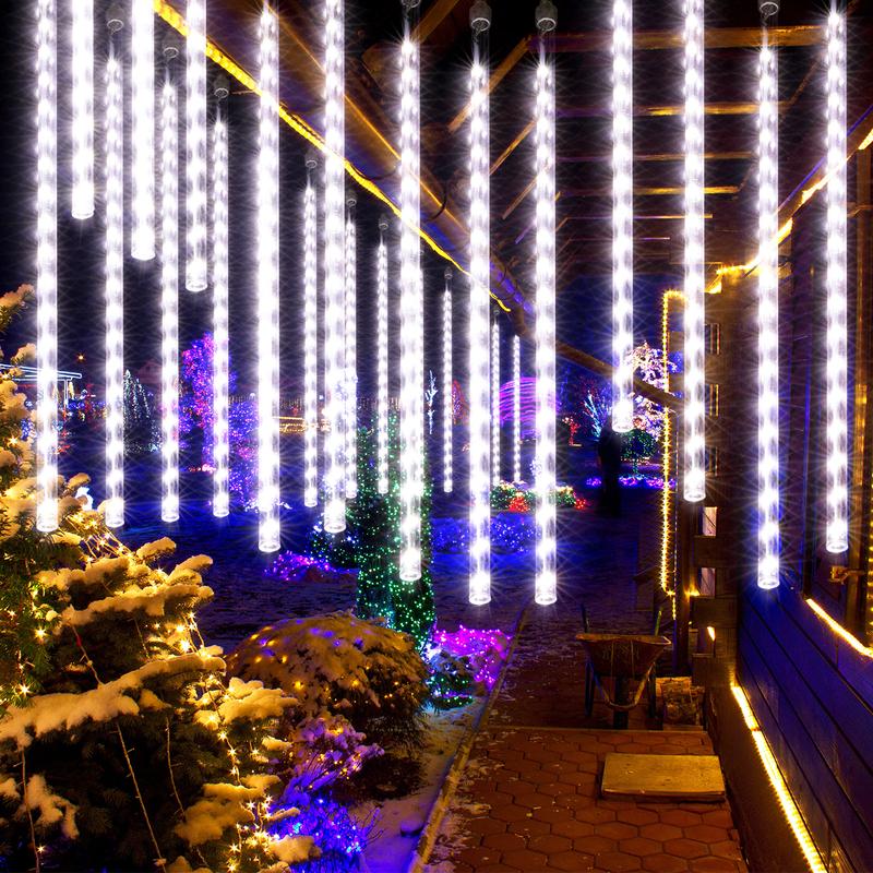 SUNNYGLADE 16.9 Inch 10 Tubes Meteor Shower Lights 360LED Waterproof Falling Rain Drop Christmas Lights Plug in for Indoor & Outdoor Holiday Garden Tree Christmas Party Home Decor